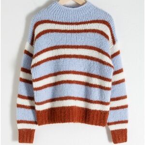 & Other Stories Blue, Cream & Brown Striped Turtleneck Sweater